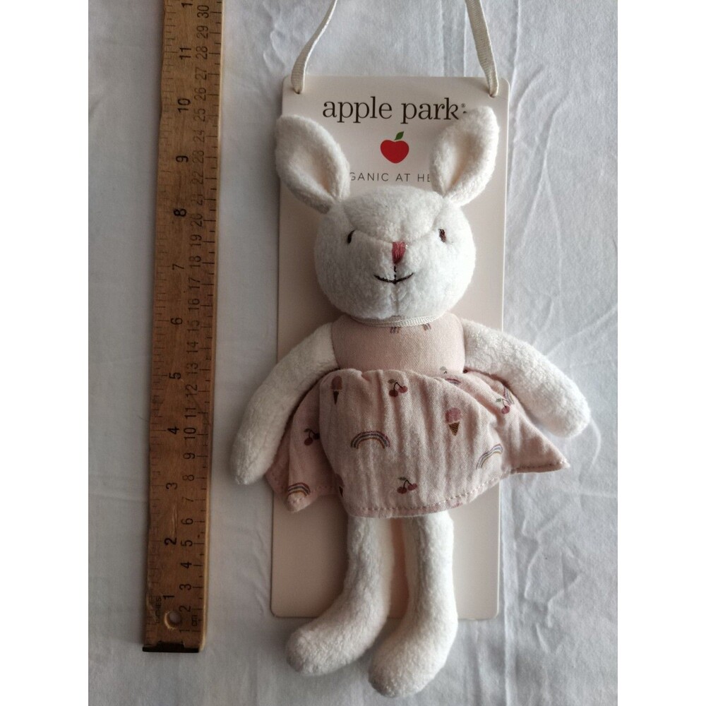 Apple Park Organic Cotton Wht Bunny Plush Pink Rainbow Dres Stuffed Animal 10.5" - Picture 2 of 11
